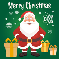 Santa Claus with gifts. Christmas card. Template. EPS 10 vector illustration.
