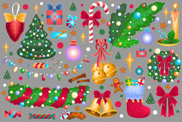 vivid holiday themed sticker collage, bright and lively collection of holiday embellishments