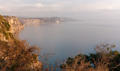 Duino Cliffs at sunset, on the Trieste coast in the northern Adriatic, Italy 
