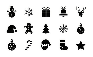 Set of Christmas icons holiday vector glyphs for winter celebration isolated on white background