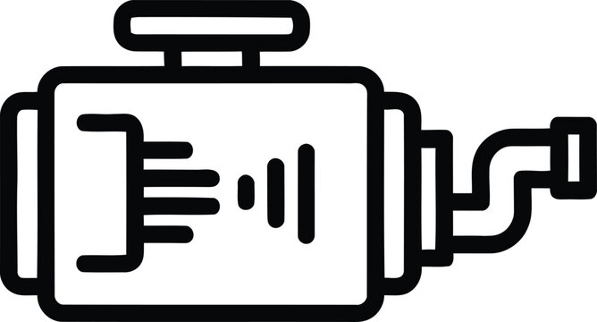 Black outline of an engine vector icon with an exhaust pipe drawing
