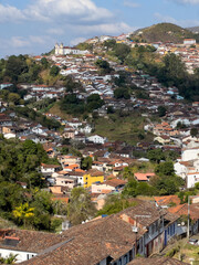 Fototapeta premium Panoramic view of Ouro Preto with mountains, Brazil