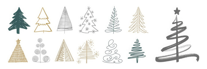 Fototapeta premium Collection of Christmas tree illustrations various styles and designs festive vector elements for holiday season