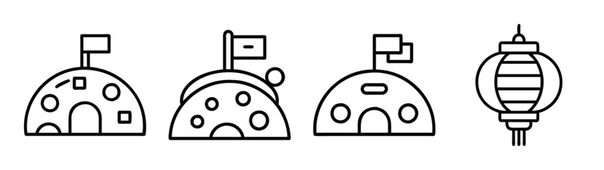 Illustration of lunar new year scene with traditional houses and chinese lantern drawing art line