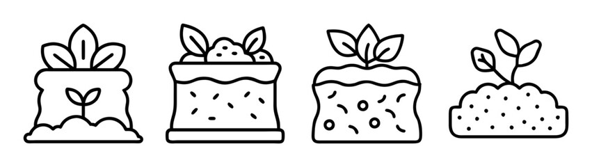 Hand drawn plants in pots vector illustration, gardening and botany concept for coloring book page