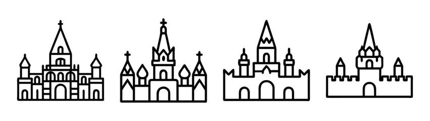 Fototapeta premium Vector castle silhouette set illustration for fairytale medieval fantasy design and decoration