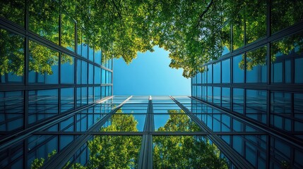 Urban Greenery City Building, Sky, Trees, Reflection, Sustainability