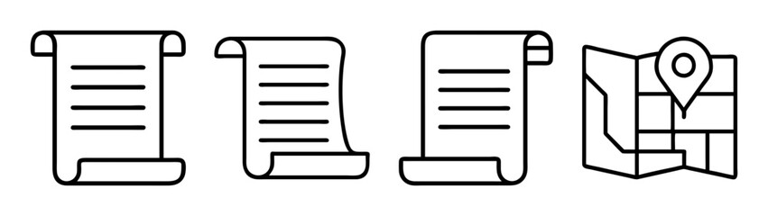 Checklist scroll map location icon vector illustration for travel planning and tasks outline