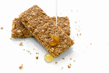 Granola bars with honey syrup. Healthy food.