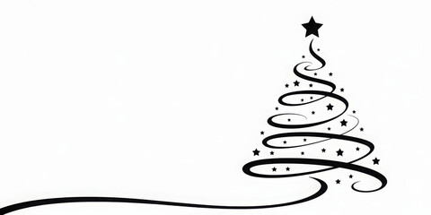 Elegant Christmas tree illustration minimalist line art with star perfect for holiday cards and festive designs