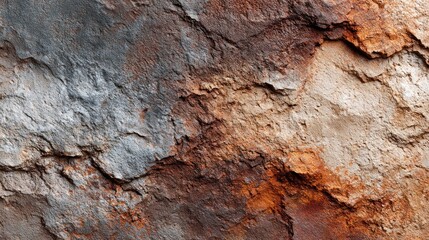 Textured rock surface with shades of gray, brown, and orange, perfect for backgrounds