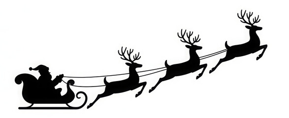 Santa Claus in his sleigh with reindeer silhouette vector illustration for Christmas designs isolated on white background
