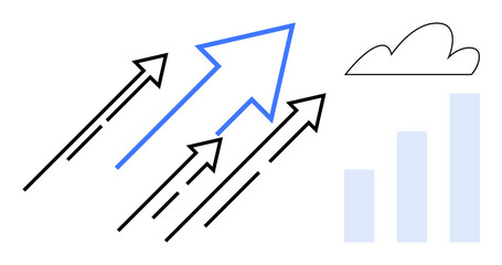 Upward arrows leading to a cloud with a growing bar graph, symbolizing advancement, success, and innovation. Ideal for business, technology, strategy, vision growth career opportunity. Clean