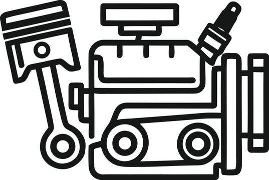 Detailed line art illustration of an internal combustion vector engine icon