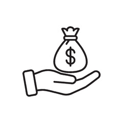 Hand Holding Money Bag Outline