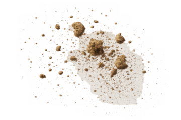 Spilled brown sugar powder and crumbs creating messy texture, baking ingredient isolated with transparent background