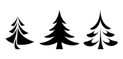 Set of stylized Christmas tree icons simple black vector illustration for winter holiday design isolated on white background