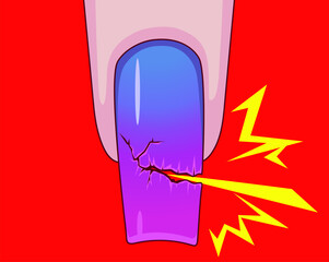 Broken nail. Healthcare illustration. Vector illustration.