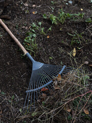 Fan rake left on the ground after cleaning grass and leaves