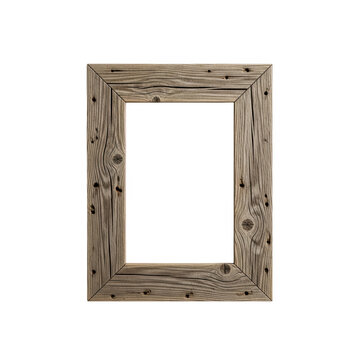 Rustic reclaimed wooden frame with natural grain and knot details providing a charming vintage style look isolated on transparent background