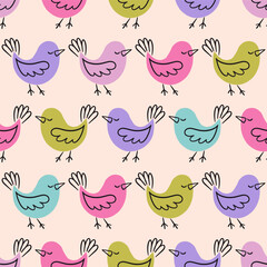 Colorful Spring Birds Vector Seamless pattern