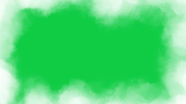 realistic clouds border frame isolated on green background animation, chroma key nature weather puffy clouds motion overlay design element