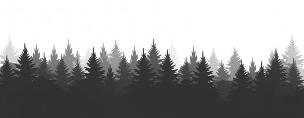 Monochrome silhouette of a dense forest a vector illustration of evergreen trees perfect for backgrounds and nature-themed designs