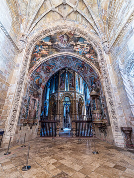 Interior view at the Charola of the Convent of Christ, magnificent Knights Templar architecture at Tomar Portugal