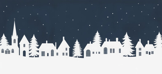 Winter village silhouette with snow and stars a festive Christmas illustration perfect for holiday backgrounds and greeting cards