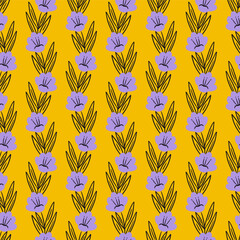 Little Purple Flowers Stripes Vector Seamless Pattern