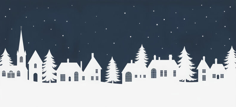 Winter village silhouette with snow and stars a festive Christmas illustration perfect for holiday backgrounds and greeting cards