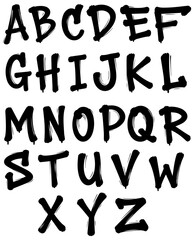 Vector Graffiti Alphabet Set with Paint Smudges and Drips, Hand Painted Brush Style Uppercase Font, Rough Street Art Black Marker Font