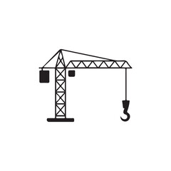 Simple black and white drawing of a construction crane silhouette