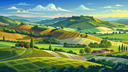 Store enrouleur Toscane Very beautiful panoramic view of rolling hills and open countryside, highlighting the freedom, expansiveness, and natural beauty of rural landscapes under a clear sky.  © ehsanollah