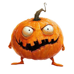 Halloween pumpkin character with exaggerated features on a white background for festive decoration, Halloween pumkin character on white background