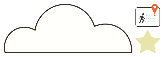 Cloud outline, star, and navigation icon with a path illustrate ideas of travel, goals, and aspirations. Ideal for journey planning, motivation, navigation ambition success dreams. Simple flat