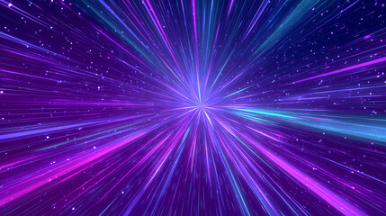 abstract neon light background with blue and purple rays of energy in space, stars explosion effect.