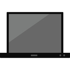 Modern Flat Design of an Open Black Laptop with a Gray Screen Displaying a Simple Geometric Reflection on a Transparent Background