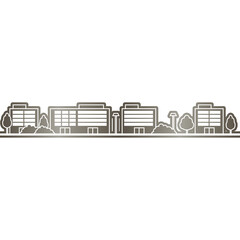 Obraz premium Modern Cityscape Silhouette With Sleek Buildings And Trees Under A Gradient Sky With Transparent Background