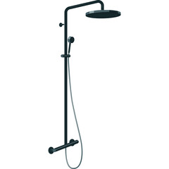 Modern Matte Black Shower Fixture With Adjustable Handheld Wand And Grab Bar On Transparent Background