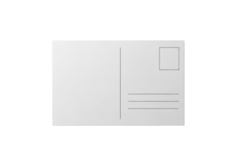 Pristine, ultra-realistic blank off-white postcard with dividing line, address lines, stamp box, subtle paper texture, on a neutral background, studio flat lay concept for clear communication