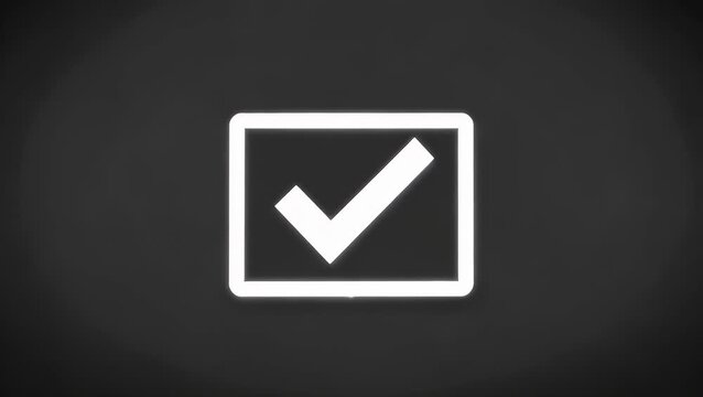 Animated Affirmative Symbol Consisting of a Simple Graphic Mark Used to Denote Acceptance Achievement and Verification on a Dark