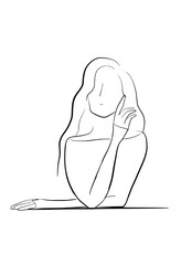 Elegant minimalistic outline of a woman with flowing hair, perfect for beauty brand visuals and modern design applications, originally created as a scalable vector