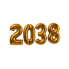 Golden balloons forming the number 2038 on a black background year future isolated on a transparent background