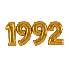 Golden Inflatable Balloons Forming the Year 1992 on a Black Background number isolated on a transparent background