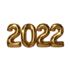 Shiny Gold 2022 Balloons Floating Against Black Background new year celebration isolated on a transparent background