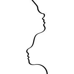 Elegant minimalist black line art of two faces in profile, perfect for modern design projects, conveying connection and subtle beauty, originally vector