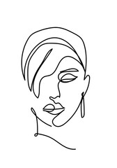 Elegant single line drawing of a woman's face, a minimalist beauty portrait with modern style, perfect for sophisticated designs and artistic projects