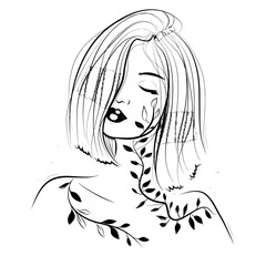 Captivating female portrait with floral detail, exuding elegance and modern artistry, a simple yet striking vector illustration for creative projects