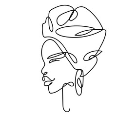 Elegant line art portrait exudes minimalist charm perfect for modern designs and artistic projects, showcasing feminine grace in a single flowing stroke